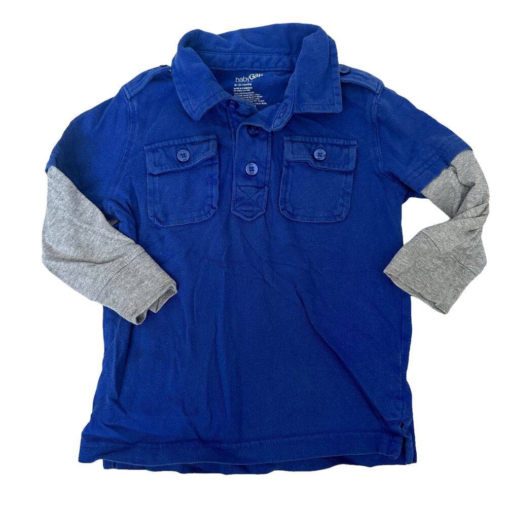Baby Gap Layered Shirt Long Sleeve Thermal Polo Boys 18-24 Months Blue Gray